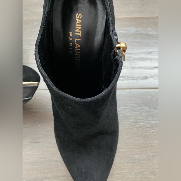 Saint Laurent black suede platform bootie with gold trim, size 35.5 - Picture 6 of 8